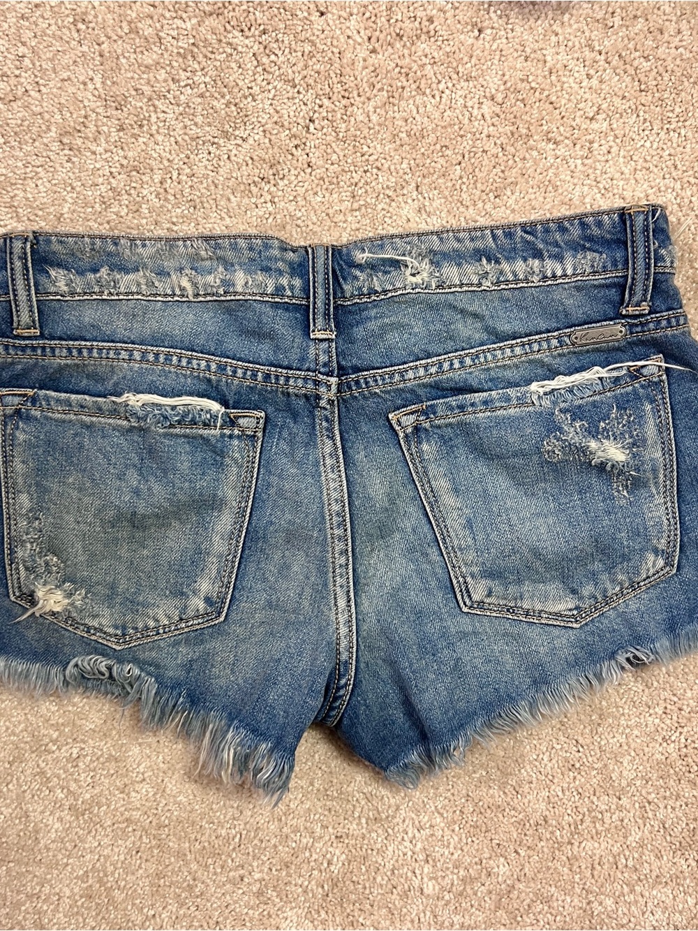 KanCan Mid Rise Boyfriend Denim Shorts Size S 29in Heavy Distress Frayed Hem - Picture 4 of 12